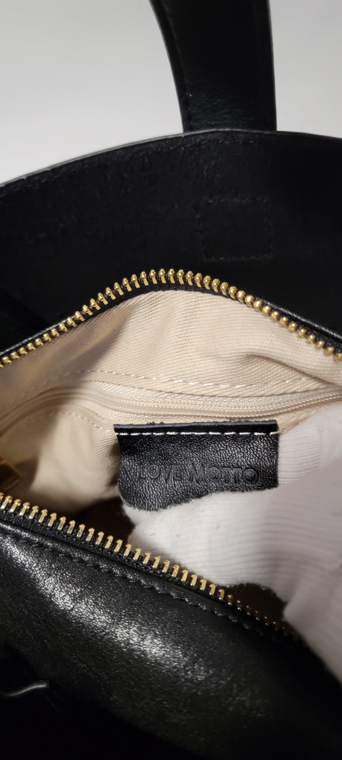 Love Motto Genuine Leather Black Tote Bag